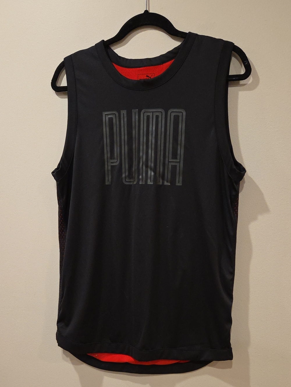 Puma Black Athletic Sleeveless Tank with Mesh Back And Red Interior